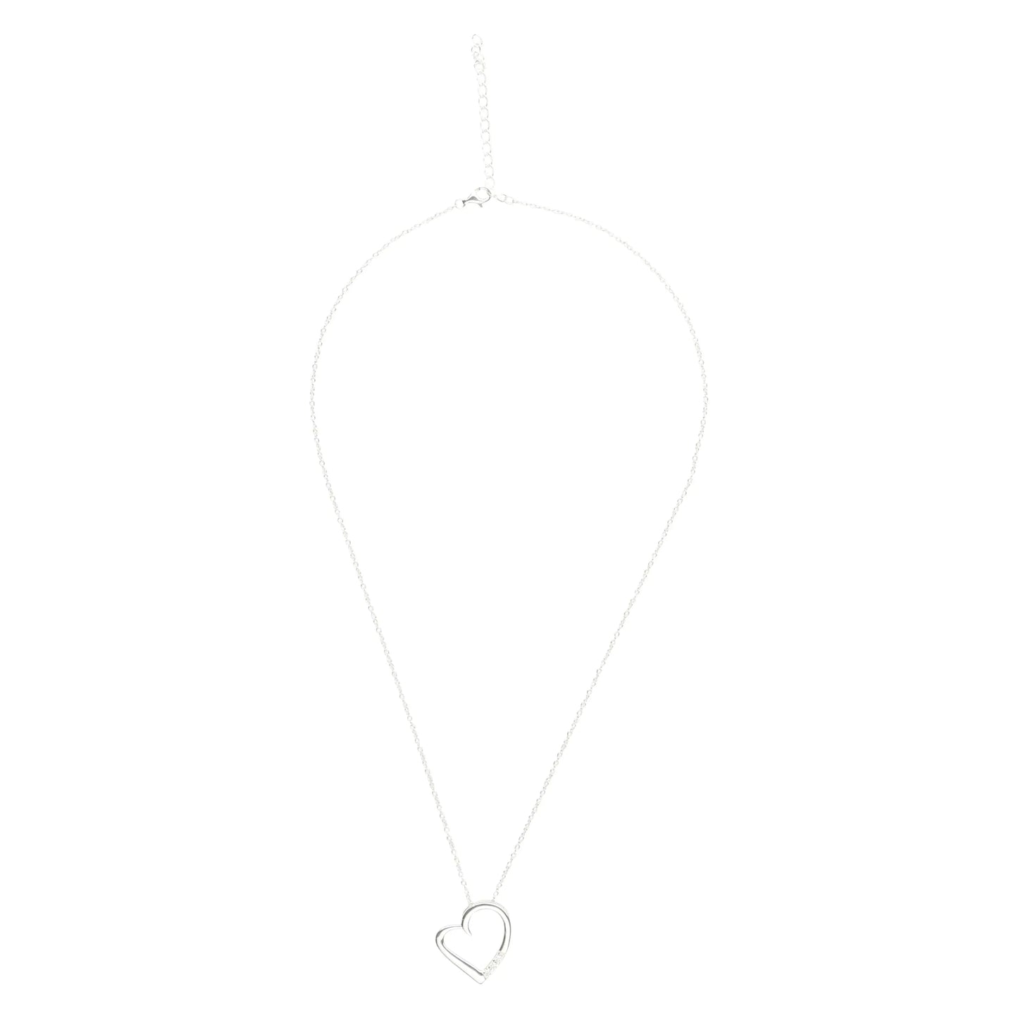 14K Silver Plated Necklace Love Heart Pave Pendant Necklace