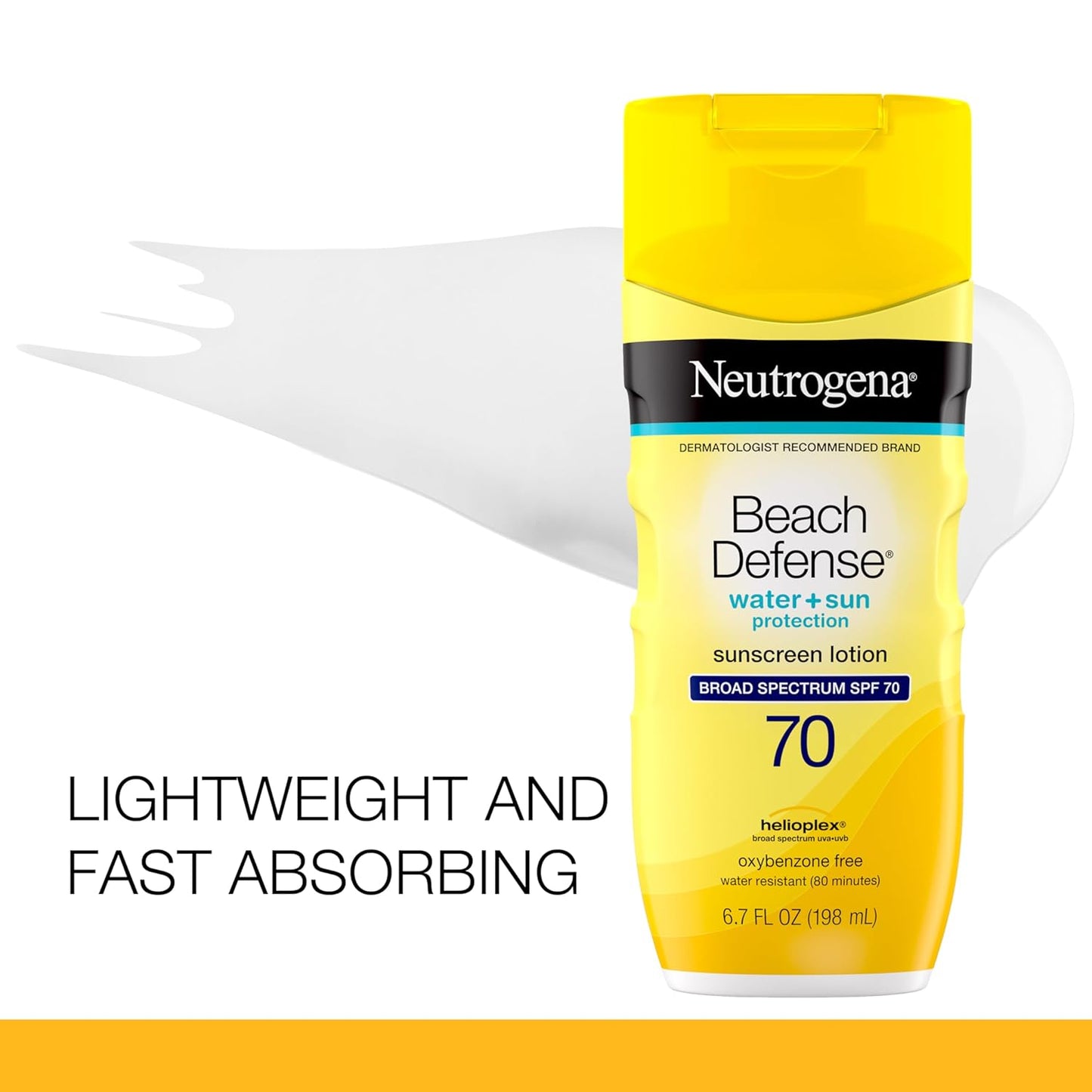 Beach Defense Water Resistant Sunscreen Body Lotion with Broad Spectrum SPF 70, Oil-Free and Fast-Absorbing, 6.7 Oz