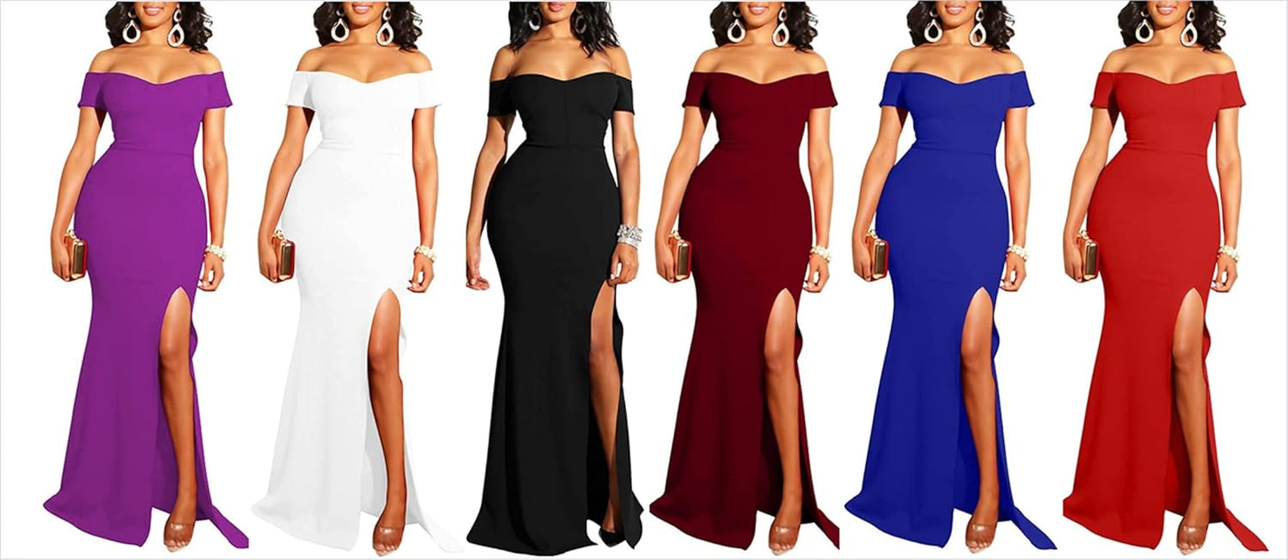 Women Sexy Off-The-Shoulder High Fork Long Formal Evening Dress Club Dresses