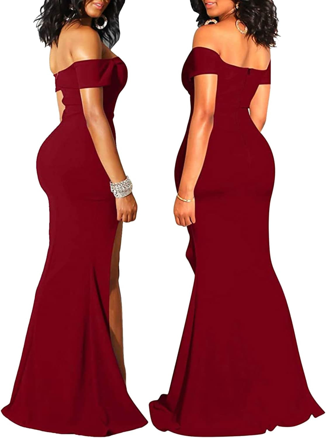 Women Sexy Off-The-Shoulder High Fork Long Formal Evening Dress Club Dresses